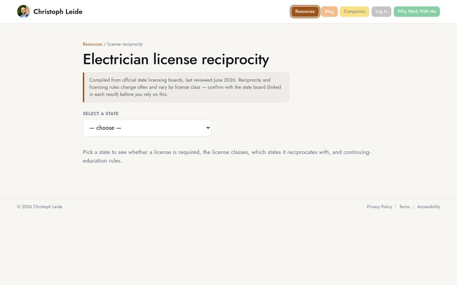The electrician license reciprocity lookup